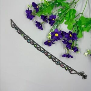 Vintage Pewter Toned Multicolor Genuine Crystal Ankle Bracelet / Anklet